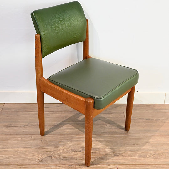 4x Mid Century Teak Green Vinyl Dining Chairs by Chiswell