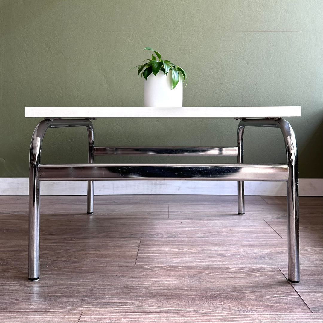 Retro Coffee Tables White Laminate and Curved Chrome