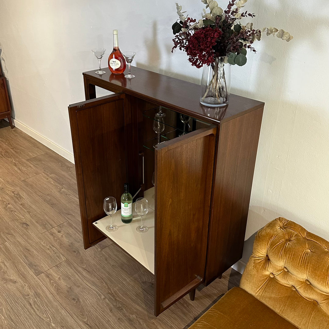 Mid Century Walnut Sideboard Display Cocktail Bar Cabinet by Chiswell