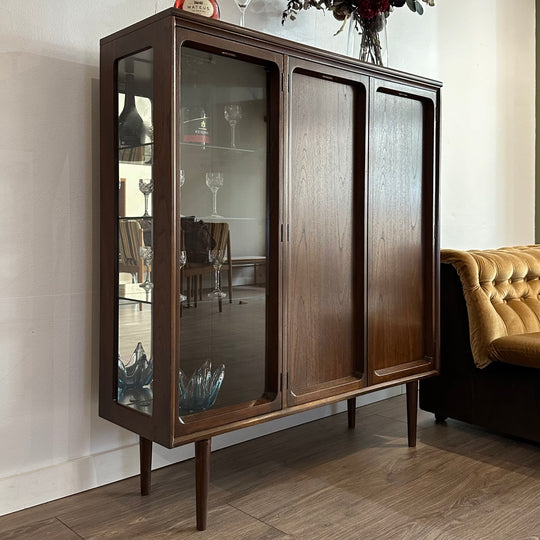 Mid Century Walnut Sideboard Display Cocktail Bar Cabinet by Chiswell