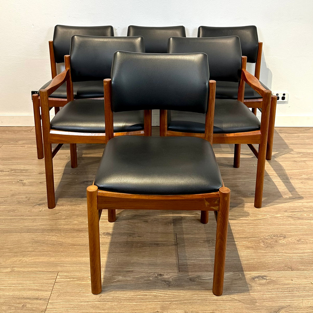 6x Mid Century Parker Teak and Leather Dining Chairs