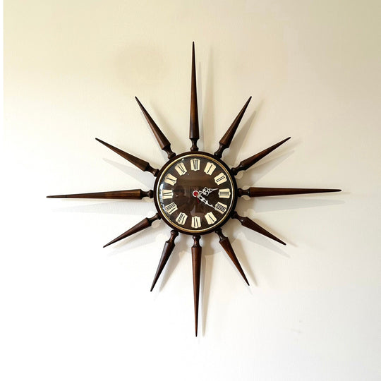 Mid Century Teak Starburst / Sunburst Wall Clock with Junghans mechanism