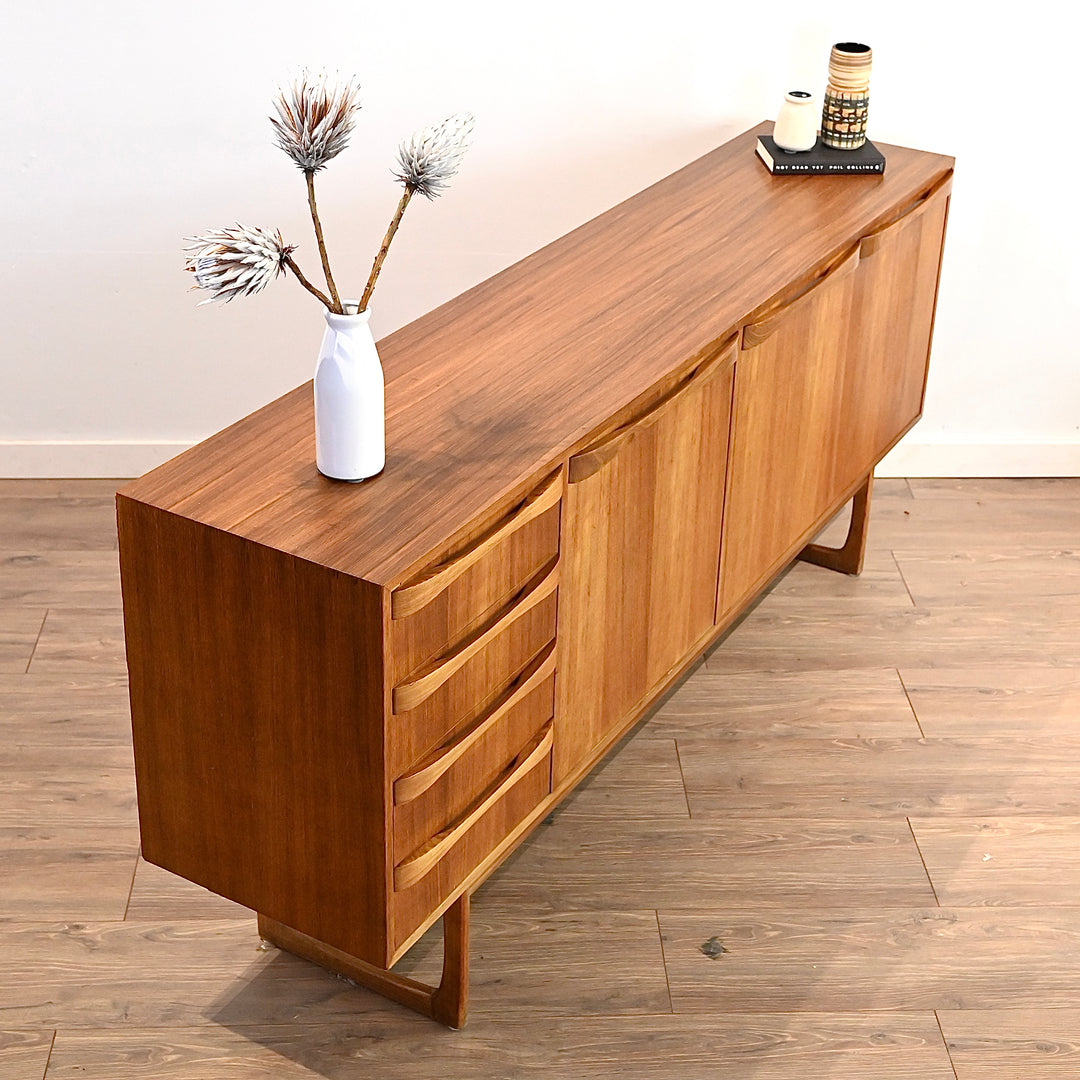 Mid Century Teak Sleigh Leg Sideboard Buffet designed by Gerald Easden for Rodd Furniture