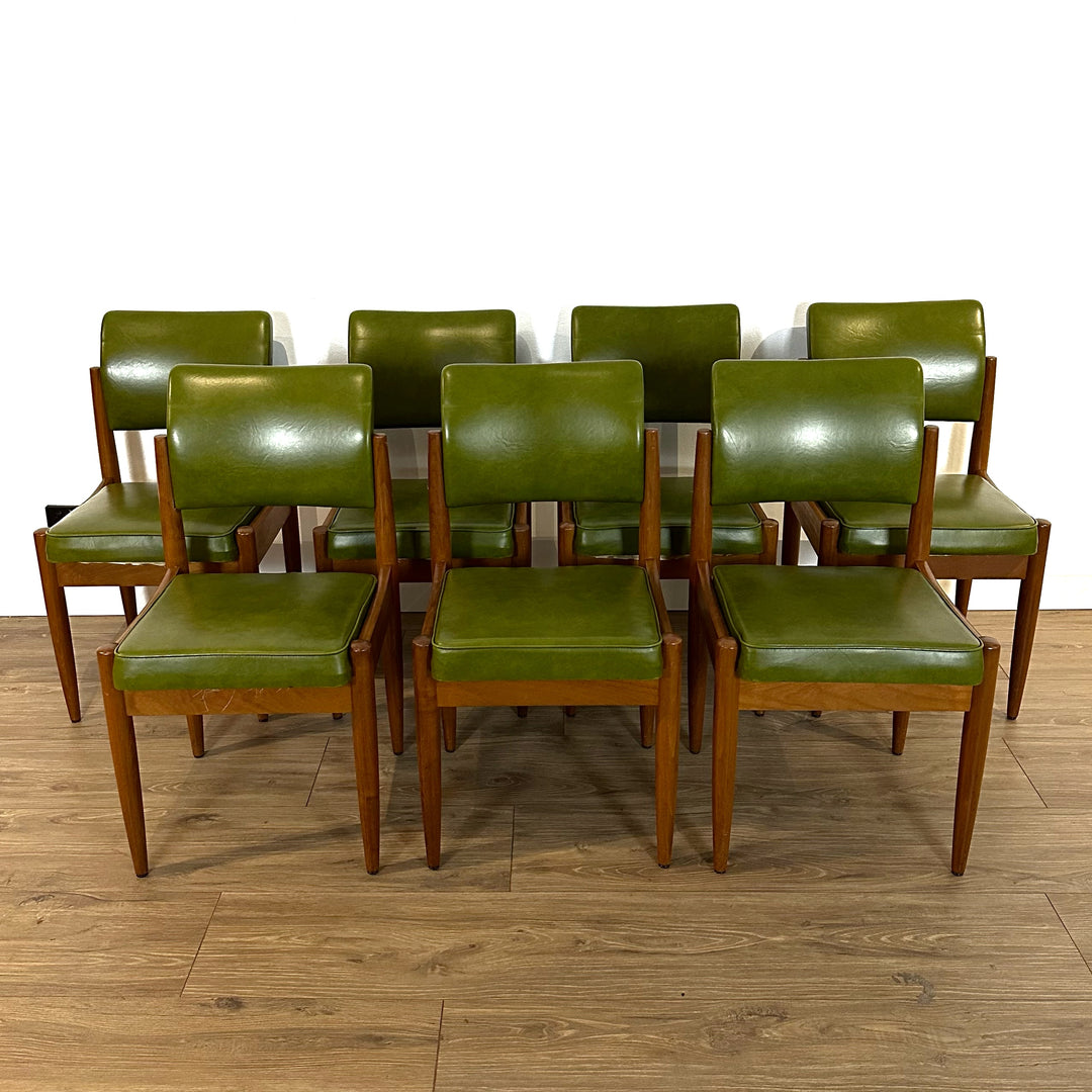 7x Chiswell Green Vinyl Dining Chairs Mid Century