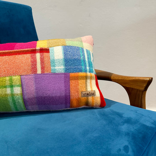 Vintage Blanket Throw Cushion - patchwork multicolour