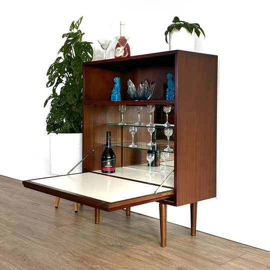 Mid Century Walnut Bar Cabinet Sideboard by Chiswell