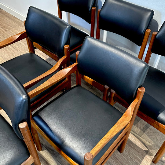 6x Mid Century Parker Teak and Leather Dining Chairs