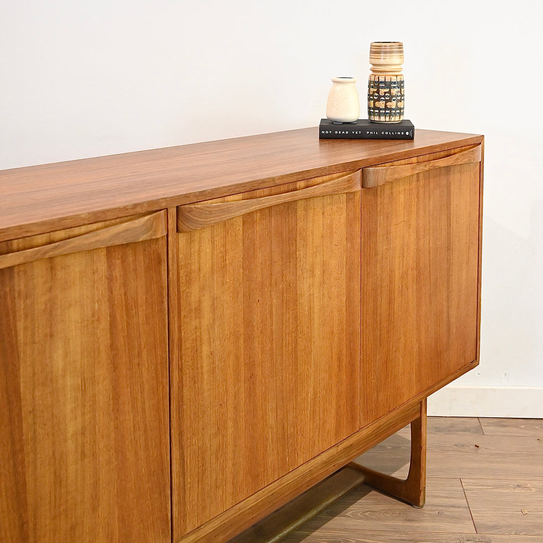 Mid Century Teak Sleigh Leg Sideboard Buffet designed by Gerald Easden for Rodd Furniture