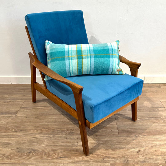 Vintage Blanket Throw Cushion - blue wool