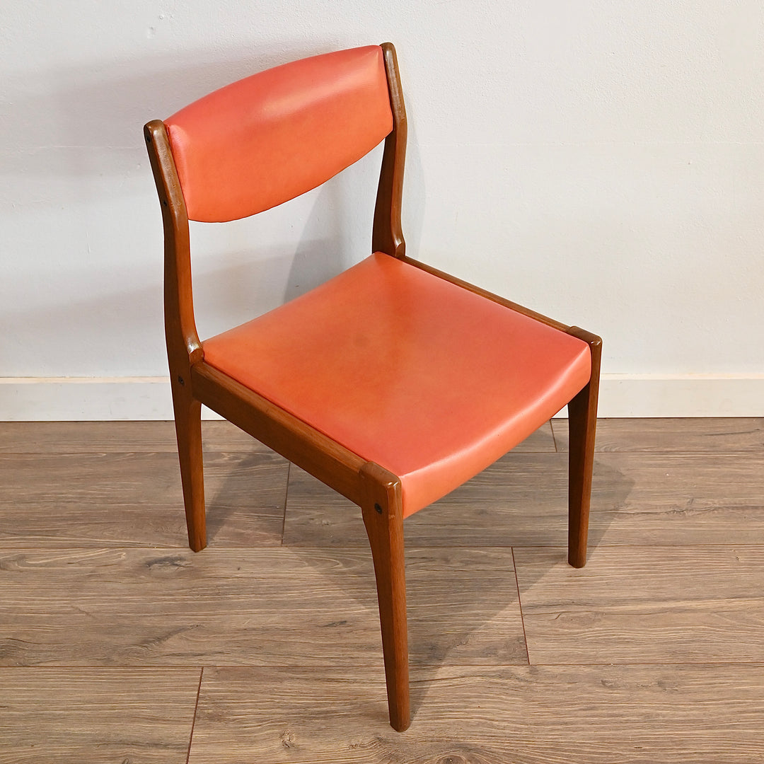 Mid Century Teak Orange Vinyl Dining Chairs