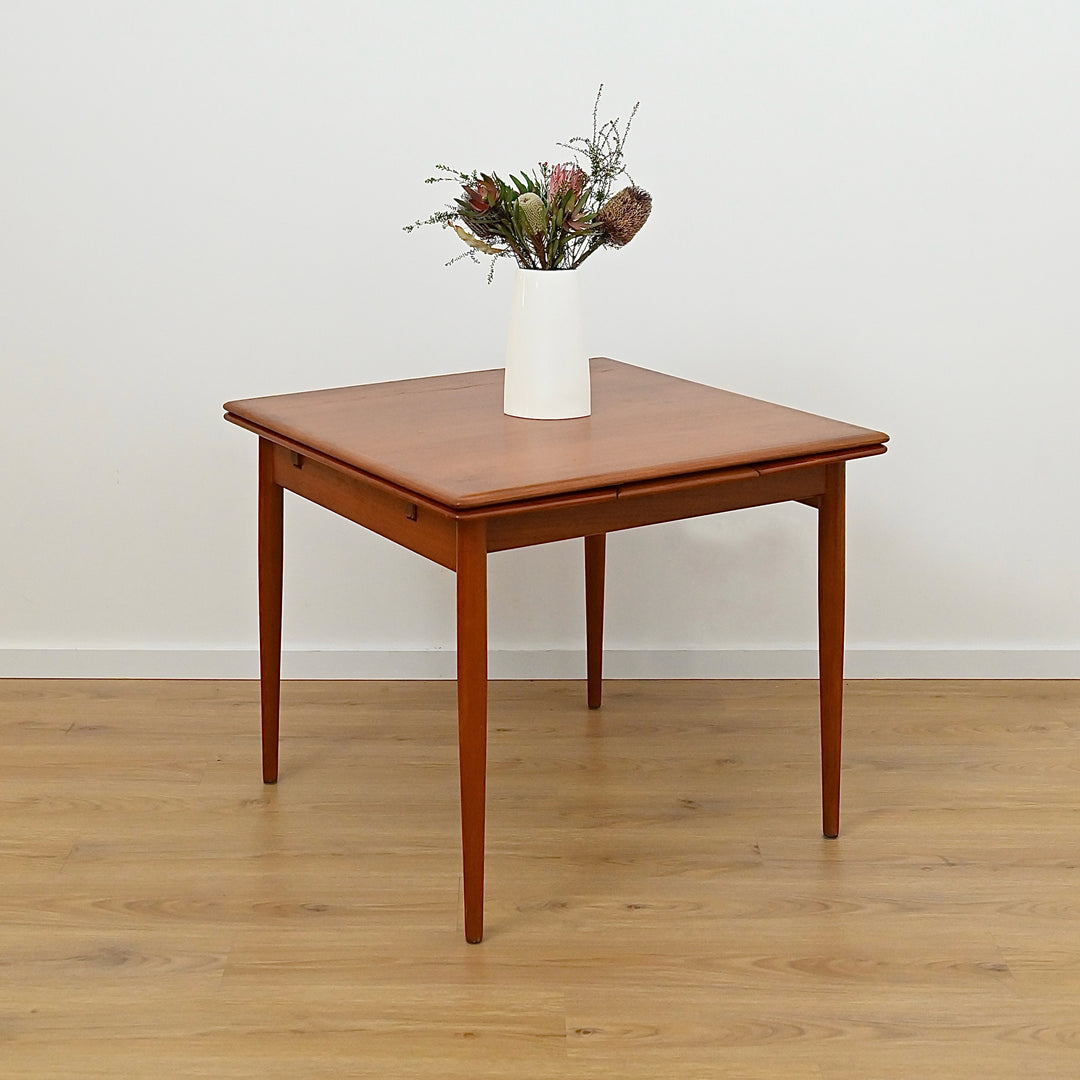 Mid Century Teak Square Extendable Dining Table by Burgess - Refinished