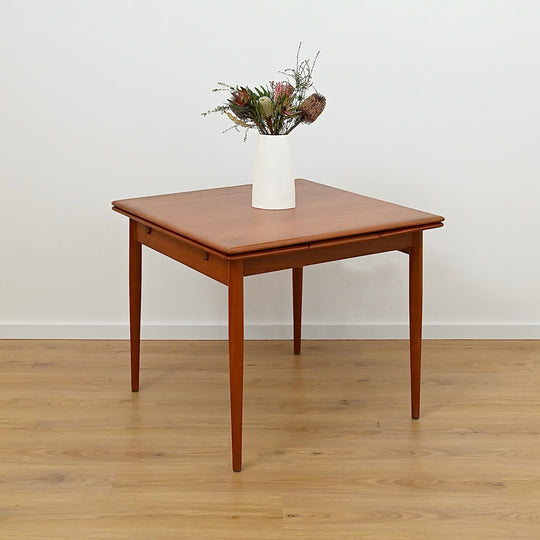 Mid Century Teak Square Extendable Dining Table by Burgess - Refinished