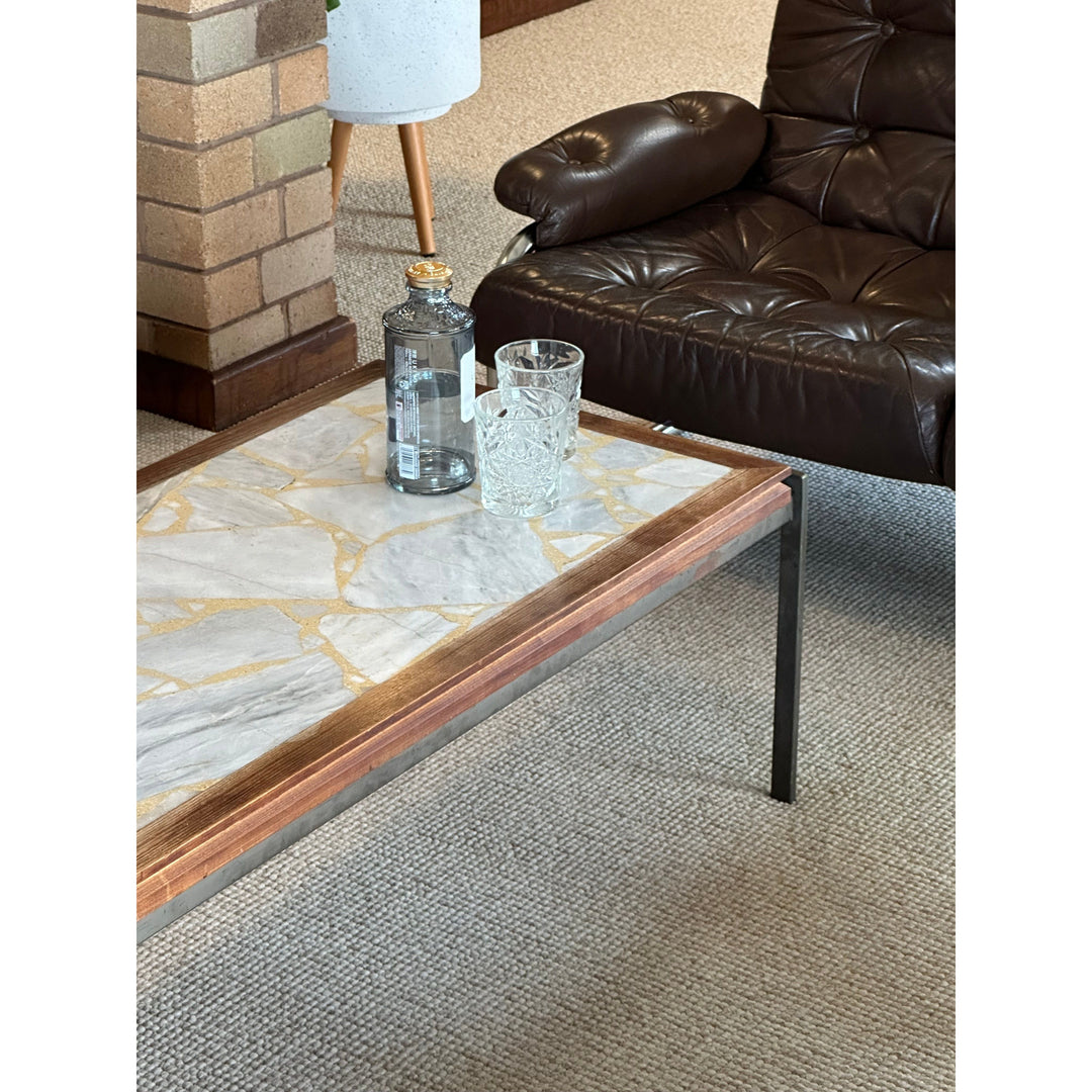 Mid Century White Terrazzo Coffee Table by Framac