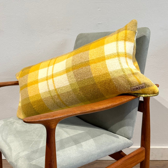 Vintage Blanket Throw Pillow Cushion - yellow wool