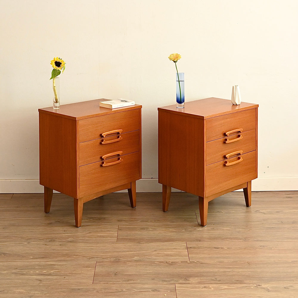 Mid Century Teak Bedside Table Pair by Reliance