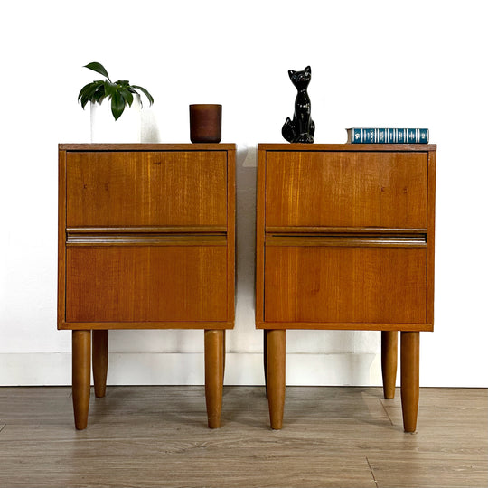 Mid Century Teak bedside tables by reliance 