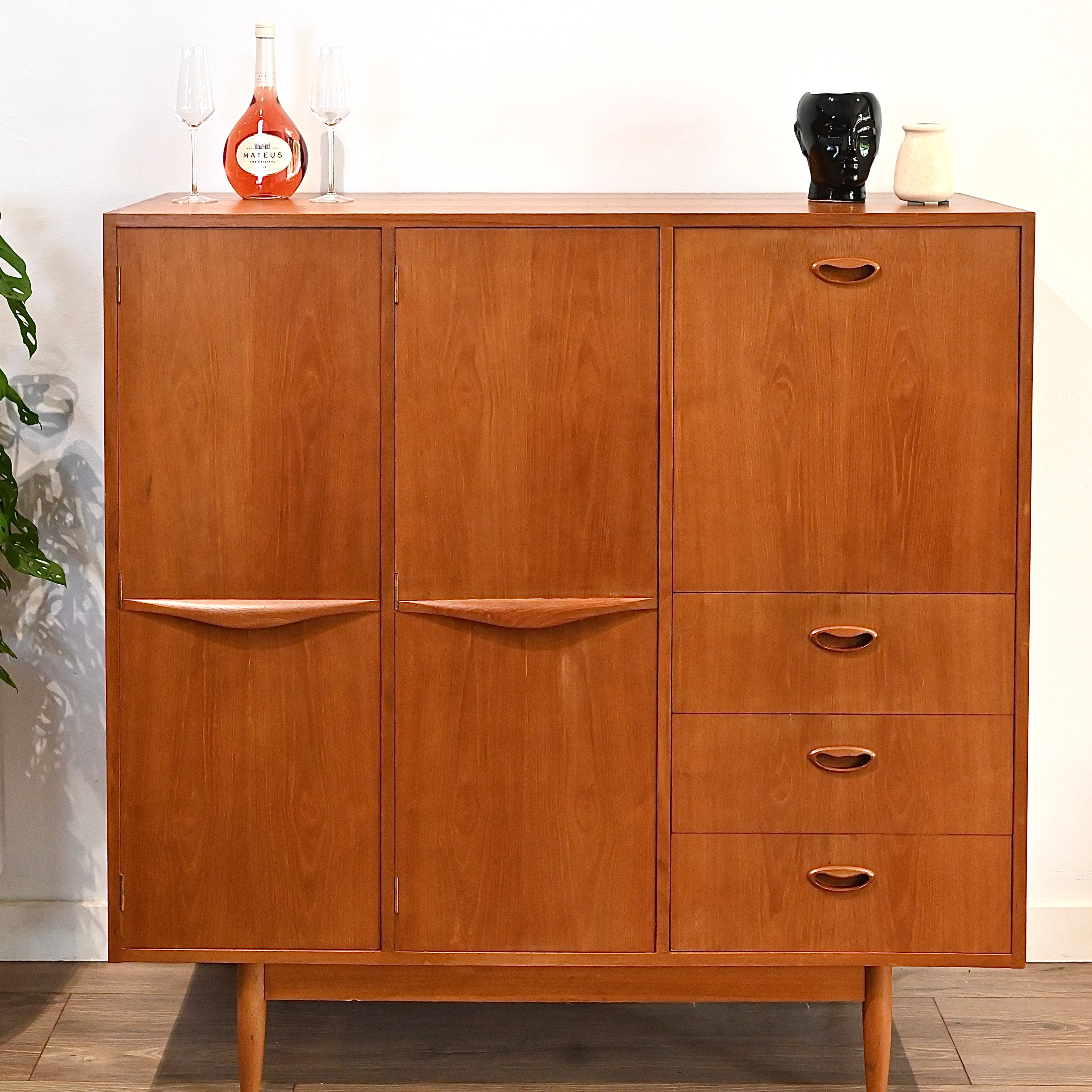 Mid Century Teak Sideboard Buffet Bar Cabinet by Chiswell