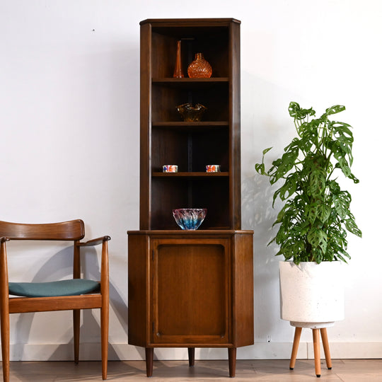 Mid Century Walnut Sideboard Corner Cabinet Bookshelf by Chiswell