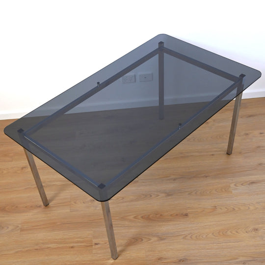 Mid Century Retro Blue Striped Velvet and Chrome Dining Set by ULTRA