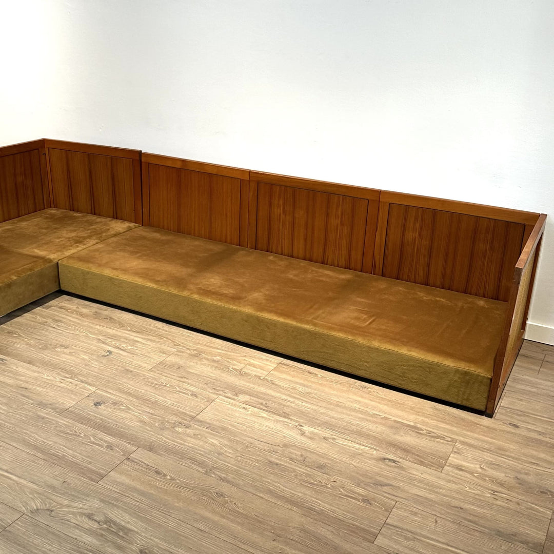 Mid Century Parker Caramel Velvet Teak Modular Sofa