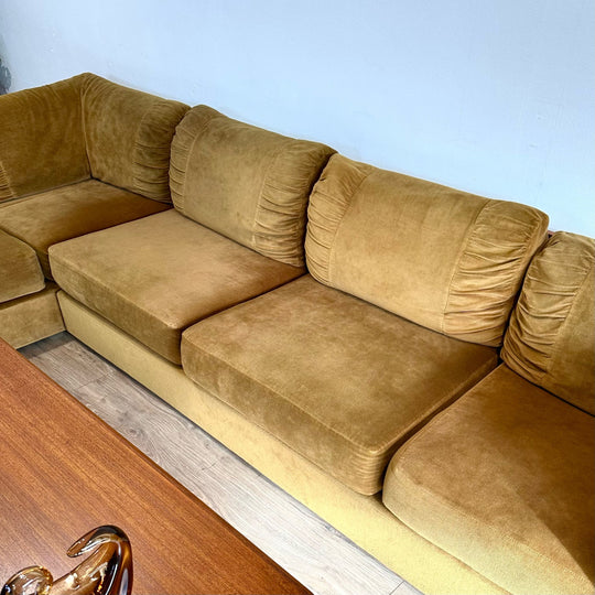 Mid Century Parker Caramel Velvet Teak Modular Sofa