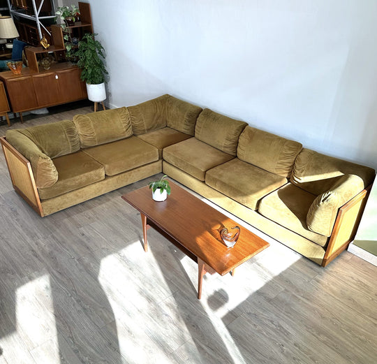 Mid Century Parker Caramel Velvet Teak Modular Sofa