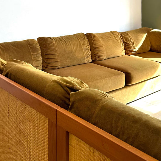 Mid Century Parker Caramel Velvet Teak Modular Sofa