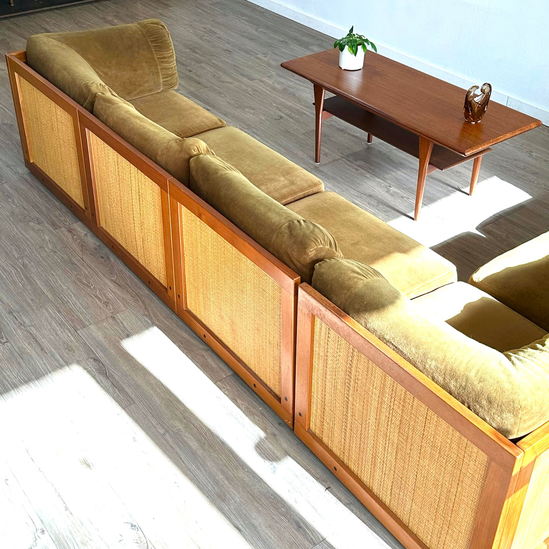 Mid Century Parker Caramel Velvet Teak Modular Sofa