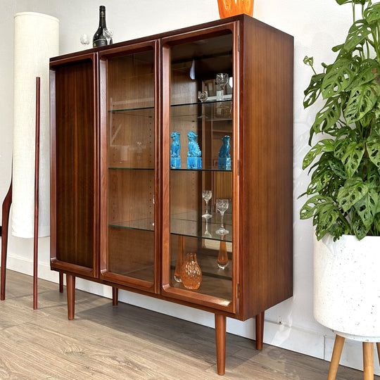 Mid Century Walnut Sideboard Buffet Display Cabinet by Chiswell