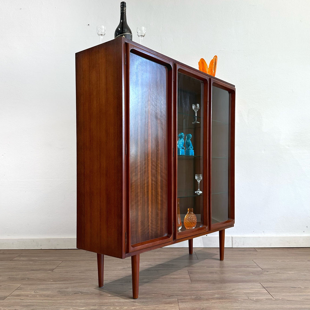 Mid Century Walnut Sideboard Buffet Display Cabinet by Chiswell