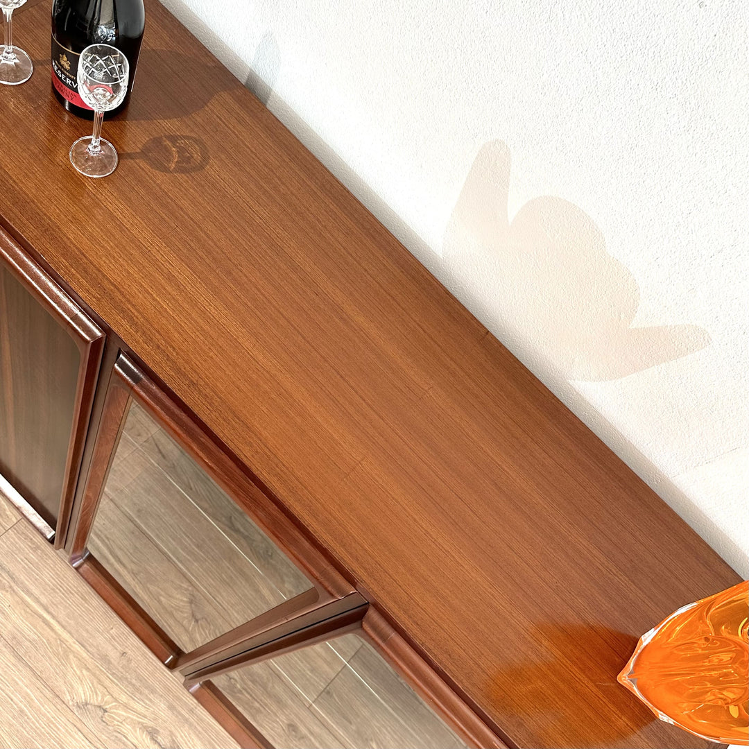 Mid Century Walnut Sideboard Buffet Display Cabinet by Chiswell