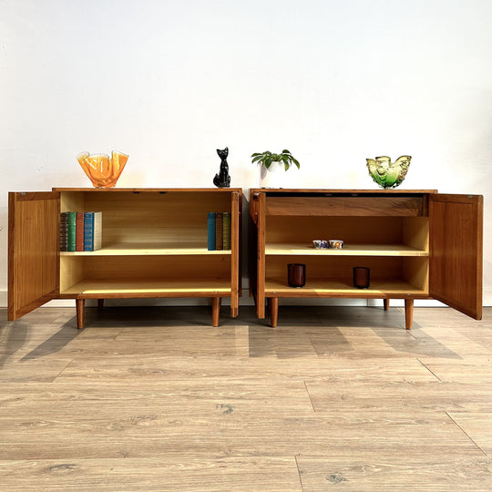 Pair of Parker Teak Sideboard LP Record Cabinet Bedside Tables