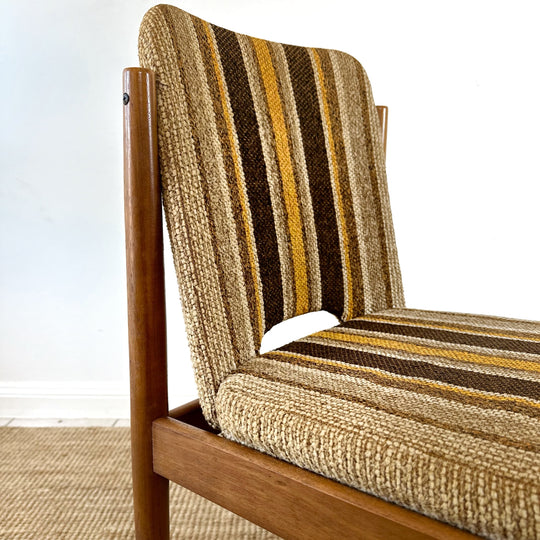 6 x Mid Century teak and retro striped dining chairs by CRO