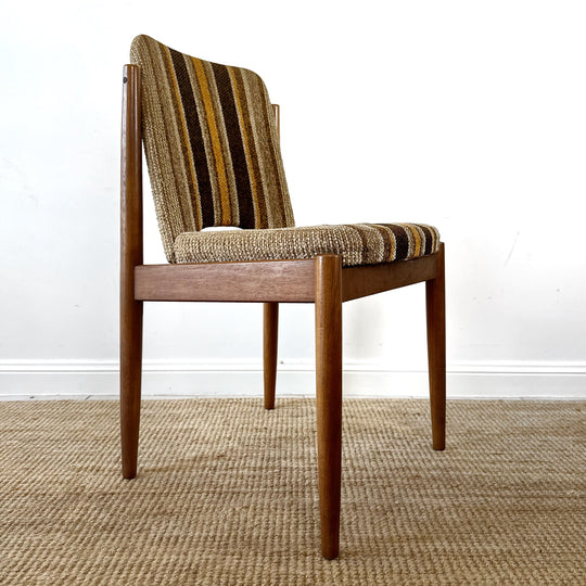 6 x Mid Century teak and retro striped dining chairs by CRO