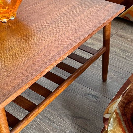 Mid Century Teak Coffee Table with Magazine Shelf