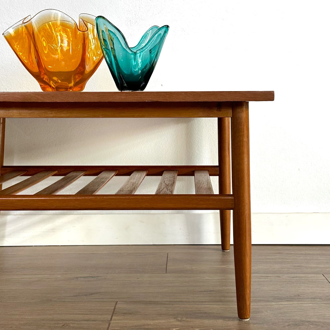 Mid Century Teak Coffee Table with Magazine Shelf