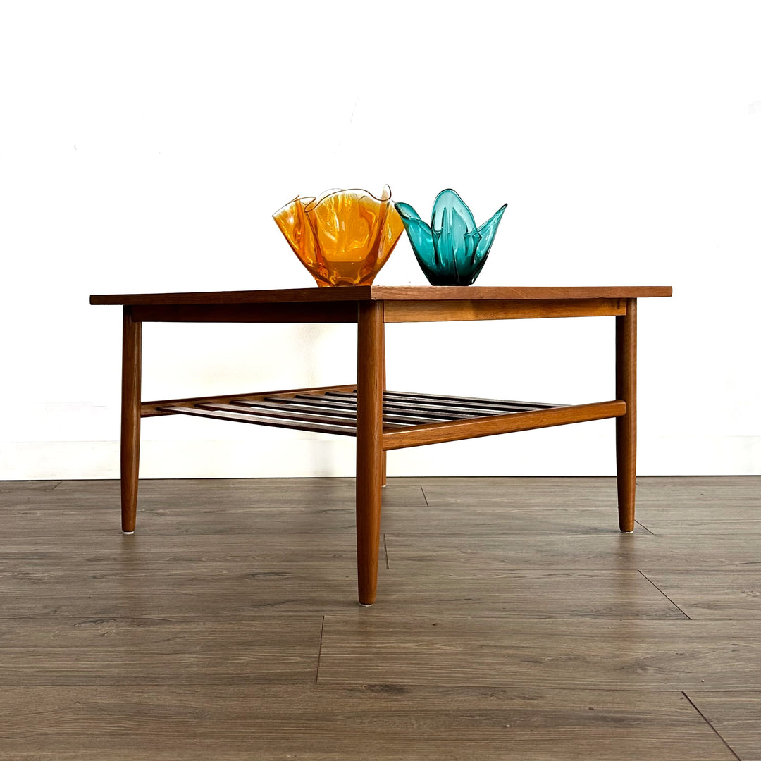 Mid Century Teak Coffee Table with Magazine Shelf