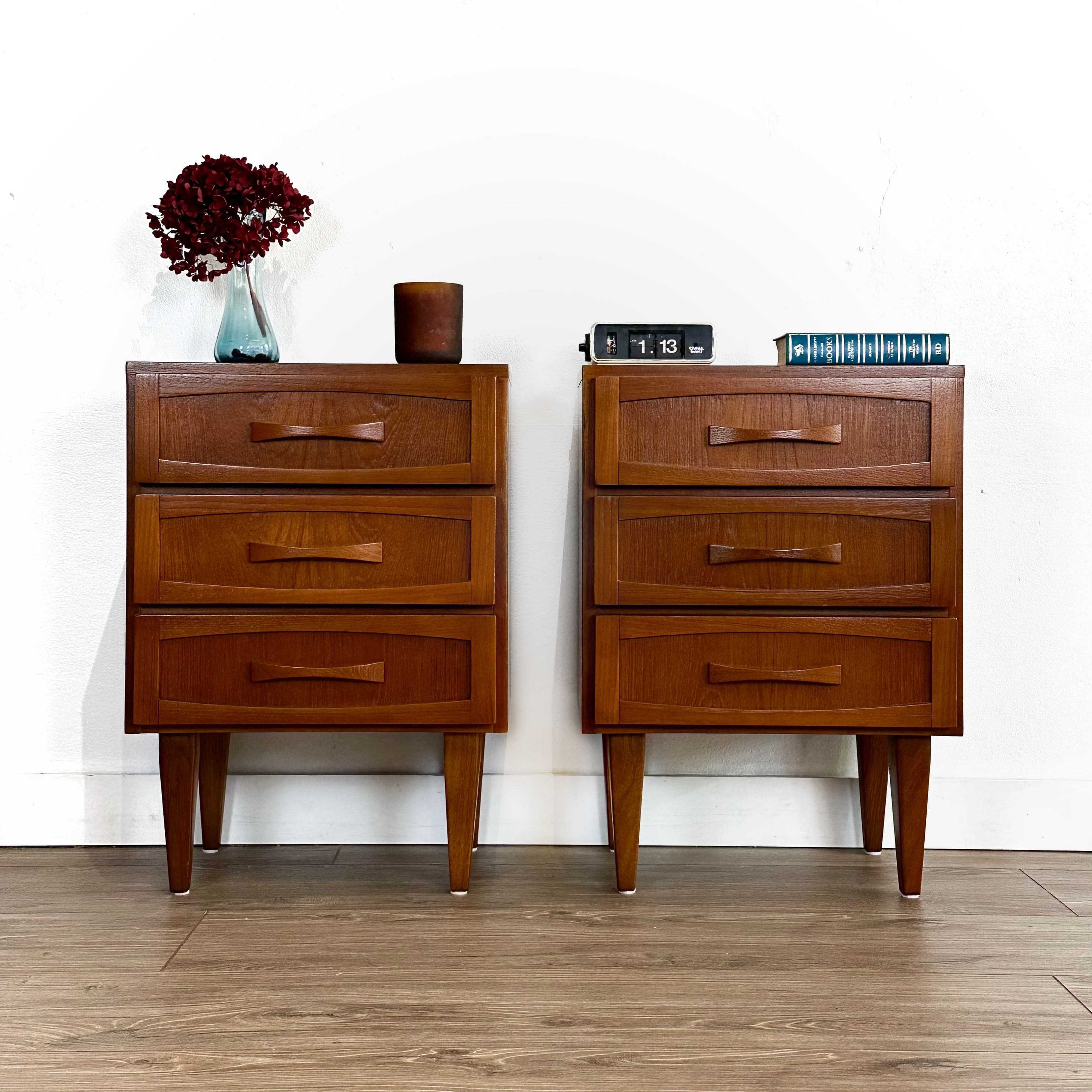 Mid Century Teak Berryman Bedside Tables 