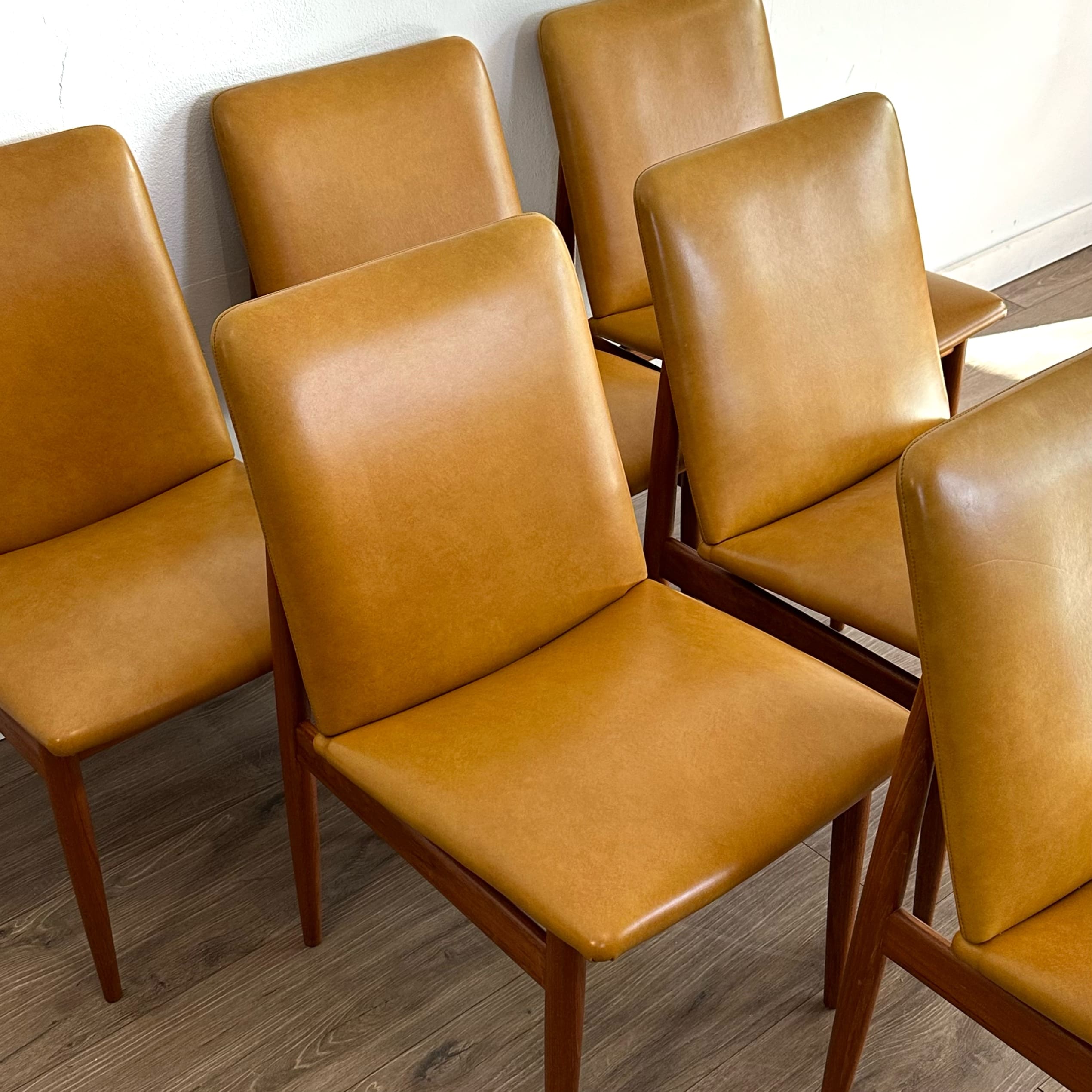 6 x Mid Century Parker Tasmanian Blackwood and Mustard Vinyl Dining Chairs