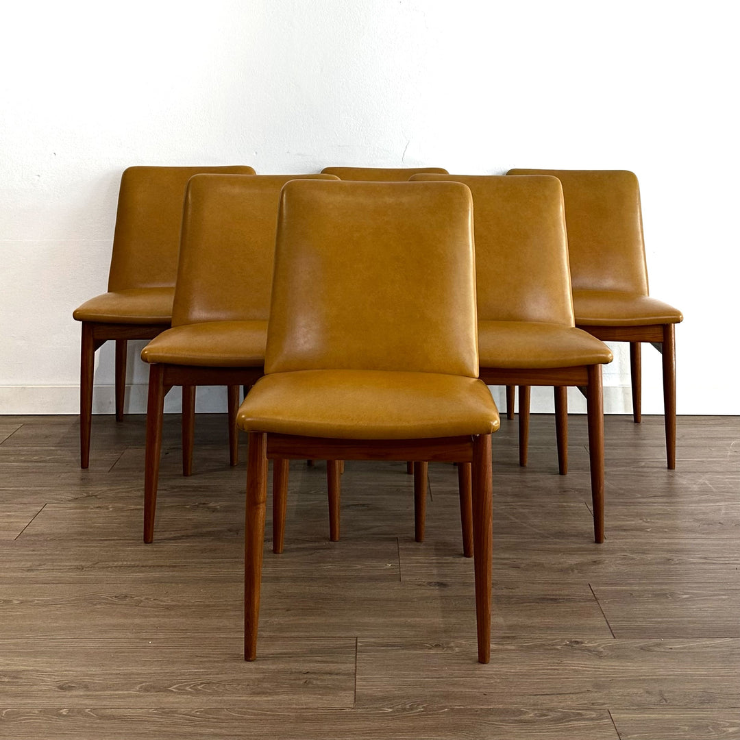 6 x Mid Century Parker Tasmanian Blackwood and Mustard Vinyl Dining Chairs