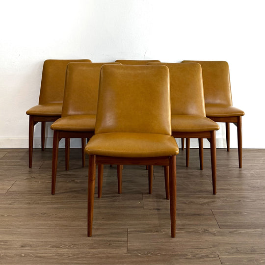 6 x Mid Century Parker Tasmanian Blackwood and Mustard Vinyl Dining Chairs