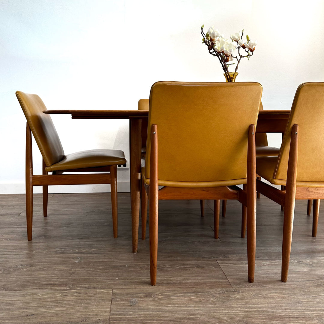 6 x Mid Century Parker Tasmanian Blackwood and Mustard Vinyl Dining Chairs