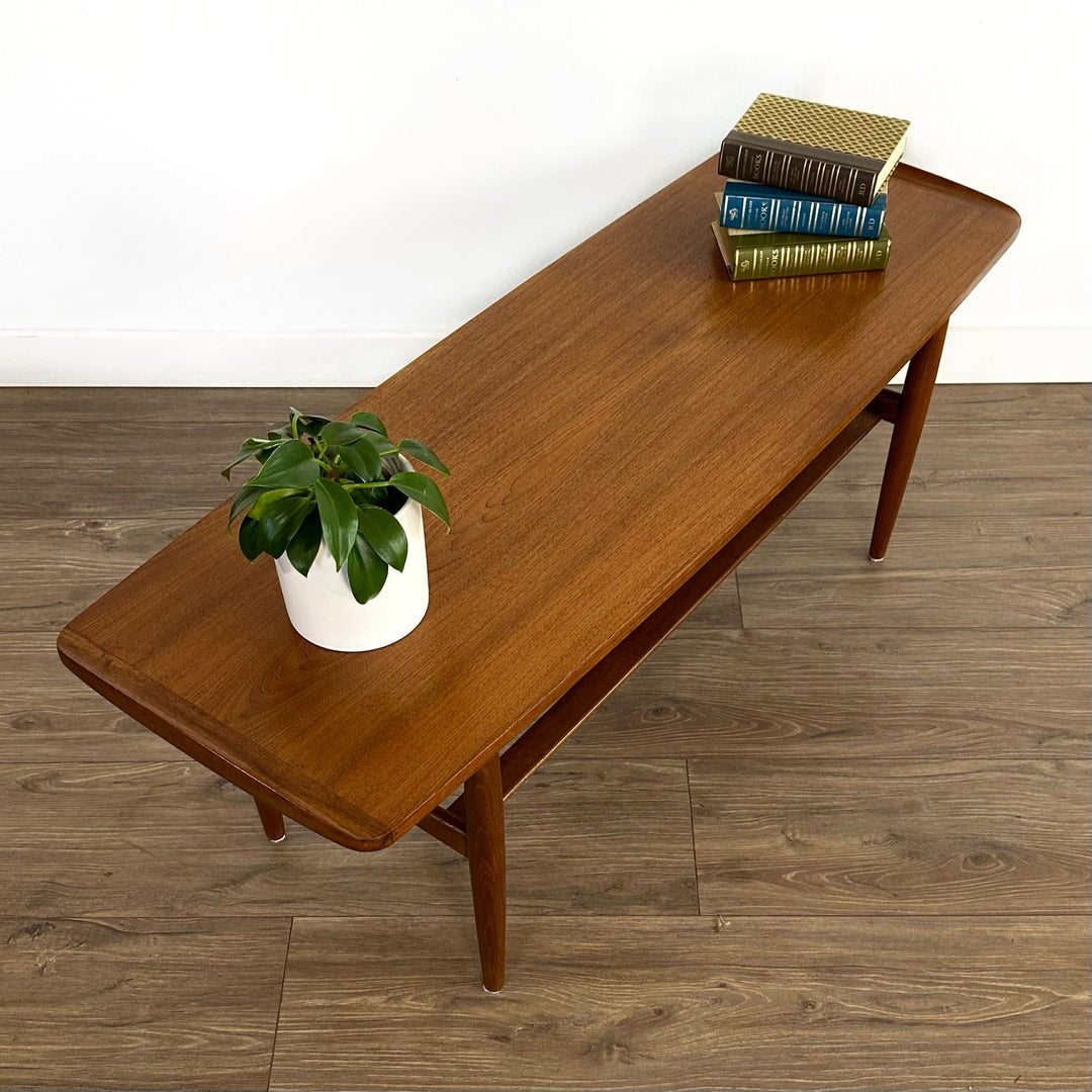 Mid Century Teak Surfboard Coffee Table by Parker Furniture - restored