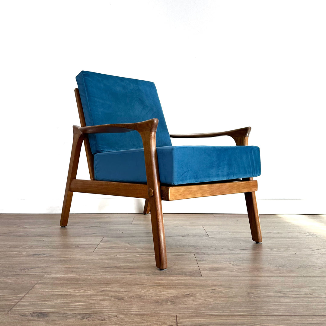 Mid Century Occasional Chairs by Danish De Luxe in Blue Velvet Upholstery