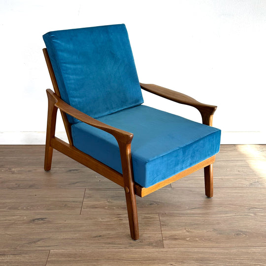 Mid Century Occasional Chairs by Danish De Luxe in Blue Velvet Upholstery