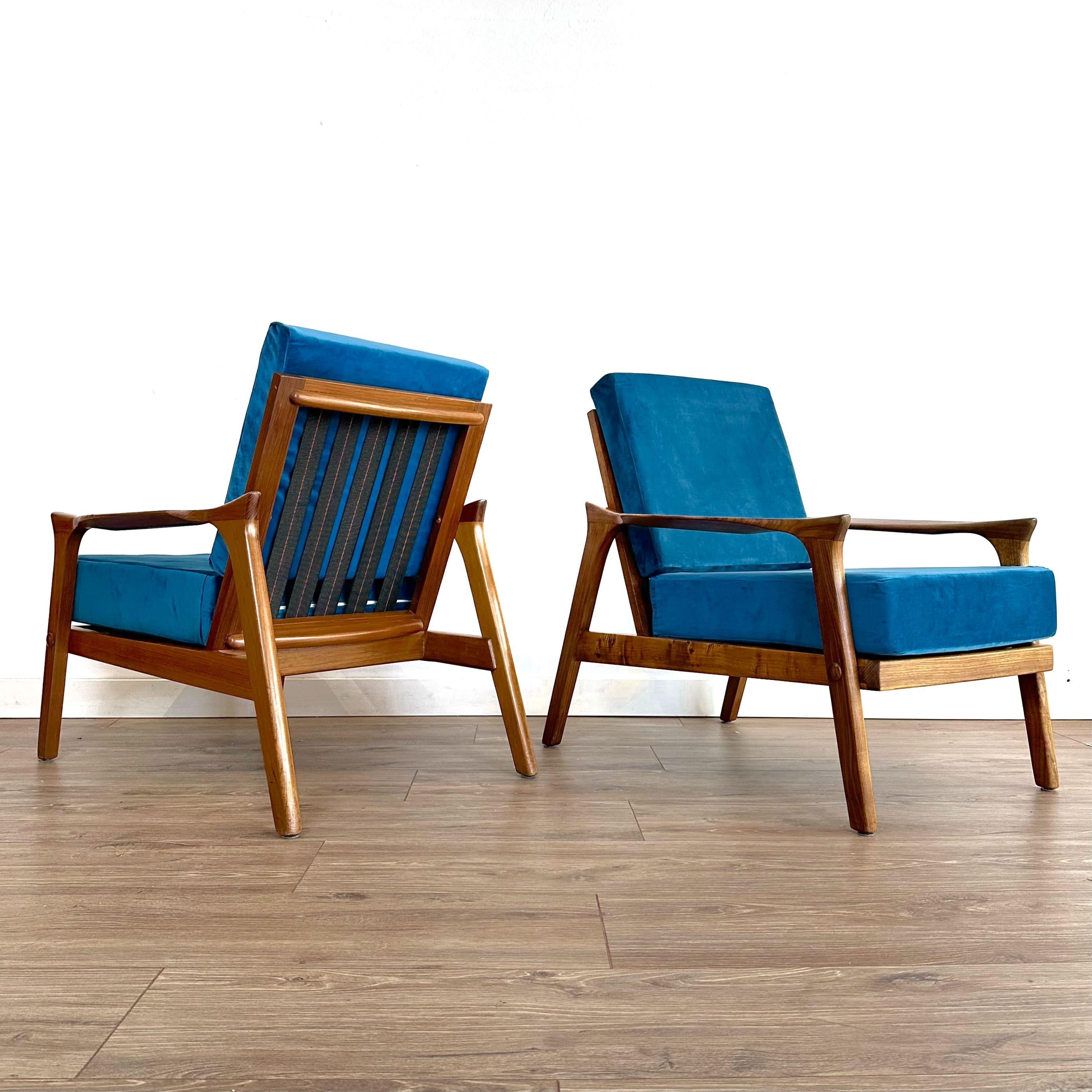 Mid Century Occasional Chairs by Danish De Luxe in Blue Velvet Upholstery