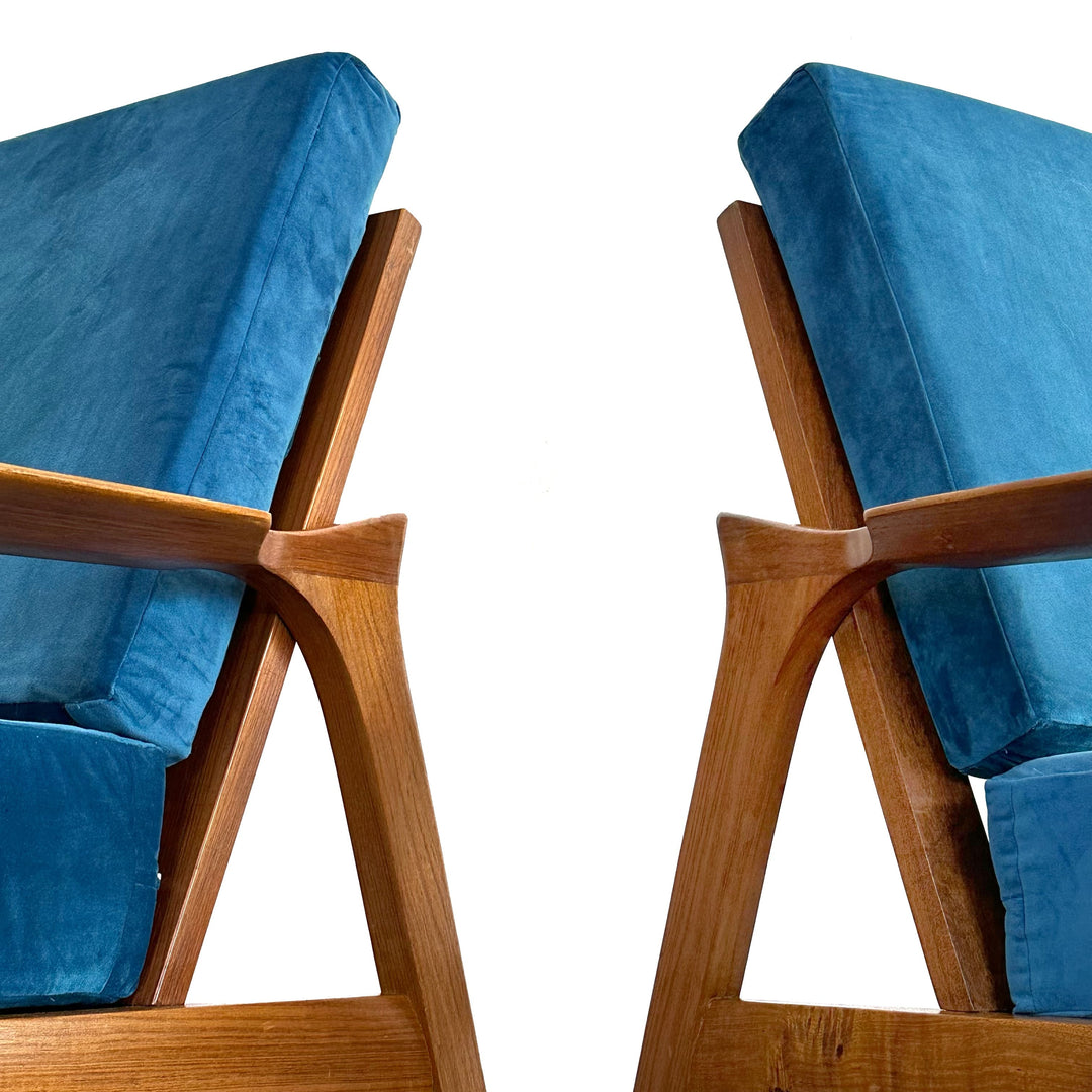 Mid Century Occasional Chairs by Danish De Luxe in Blue Velvet Upholstery