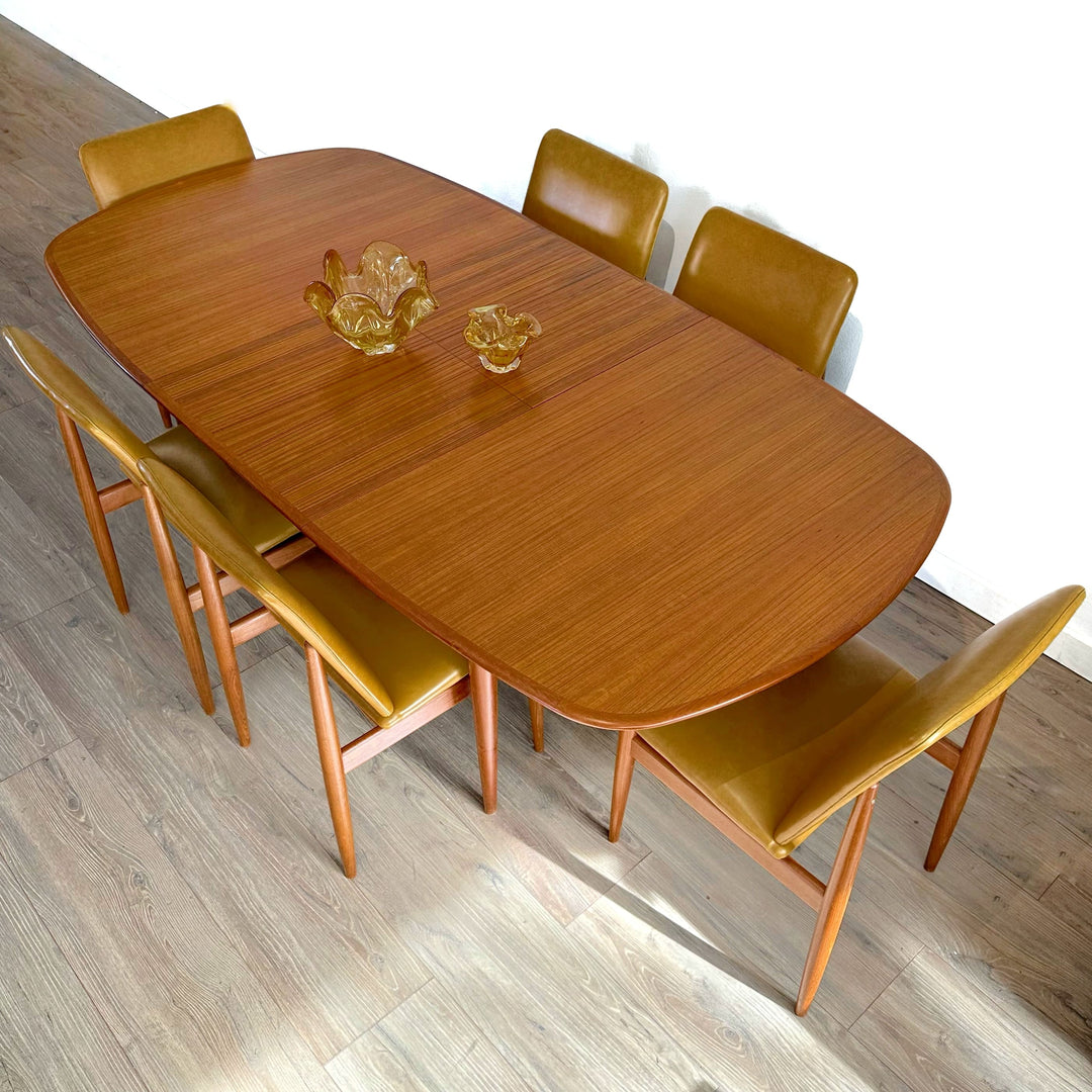 Parker Teak Mid Century Dining Table Extendable with Parker Ballarat Dining Chairs 