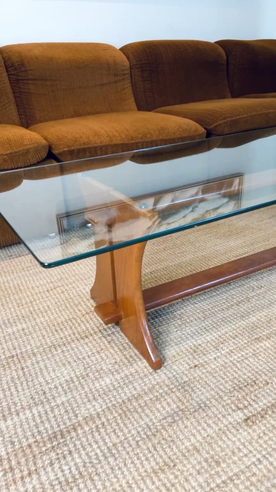 Mid century vintage TH Brown teak and glass “Virgo” coffee table